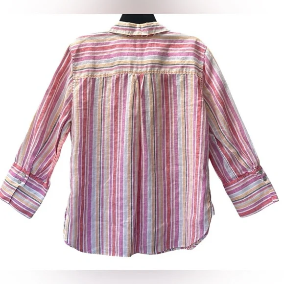Chicos 100% Linen Striped Button Up Blouse Top Size M - Picture 4 of 11
